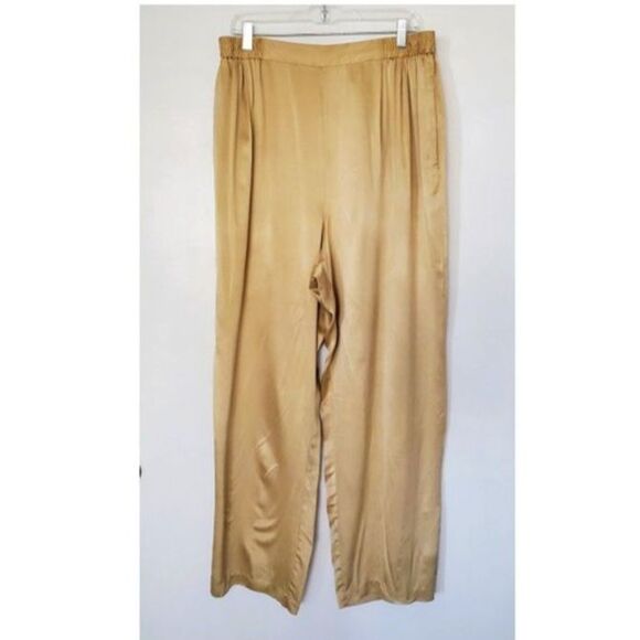 Nordstrom Silk Champagne Gold Wide-Leg Pants Plus Sz 2X Old Money Coquette - Picture 2 of 12